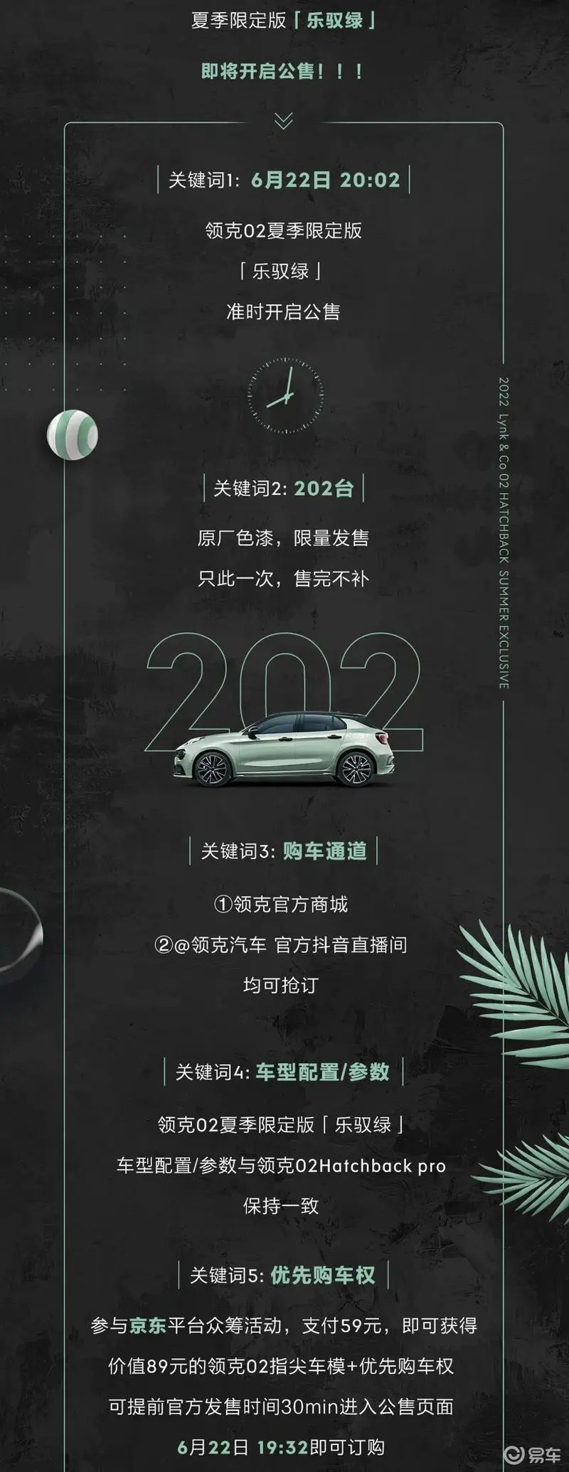 領克02 Hatchback樂馭綠夏季限定版6月22日上市 限量202台
